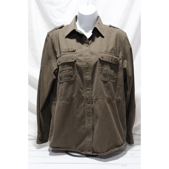 Lauren RL Safari Outfitters Women's M/L Green Cargo Snap Button Top Roll Tap LS - Picture 1 of 14